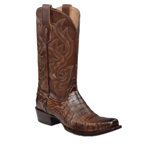Honey Brown Caiman Embroidery Narrow Square Toe