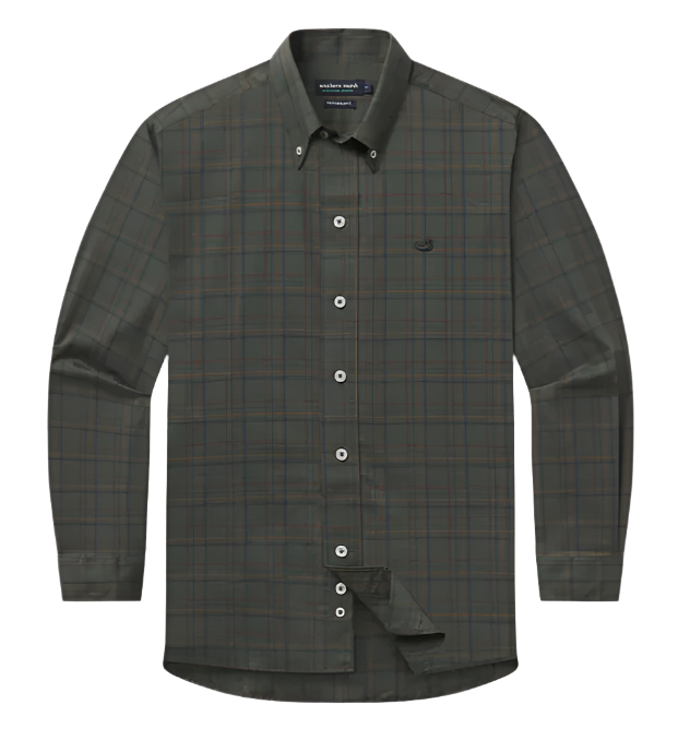 Chatham Lines Performance Dress Shirt - Dark Olive & Navy