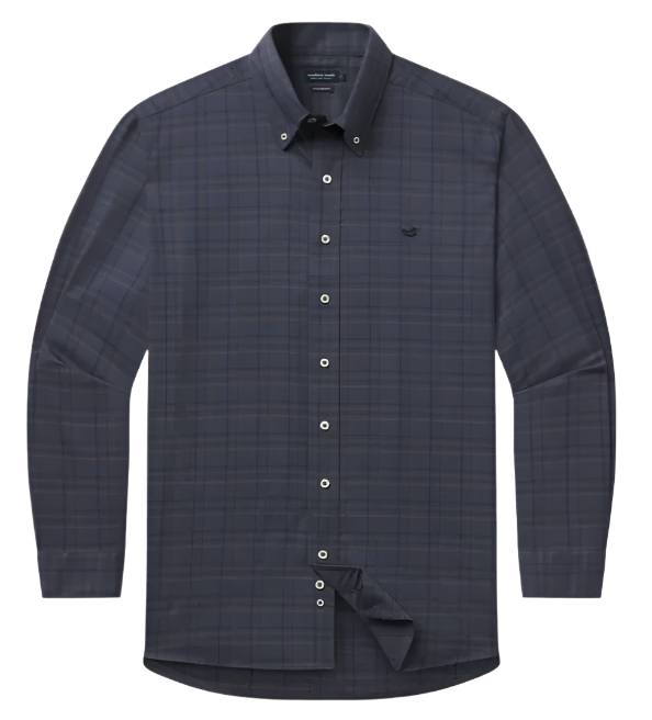 Chatham Lines Performance Dress Shirt - Navy & Stone Brown