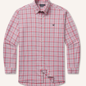 Van Buren Performance Grid Dress Shirt - Crimson & Light Gray