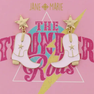 Gold Star Post with Light Pink Enamel Cowgirl Boots Earrings