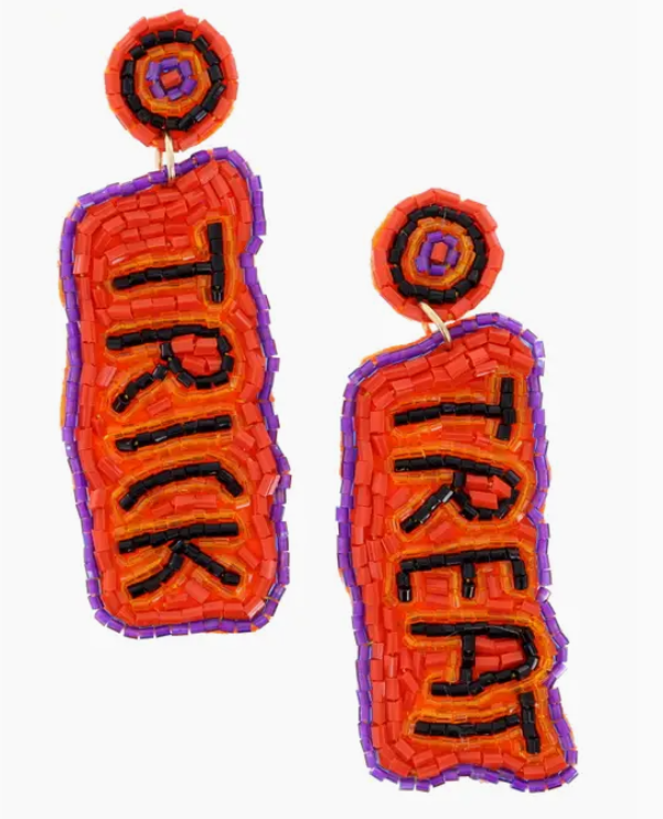 Orange, Purple, Black Seed Bead "Trick" and "Treat" Earring