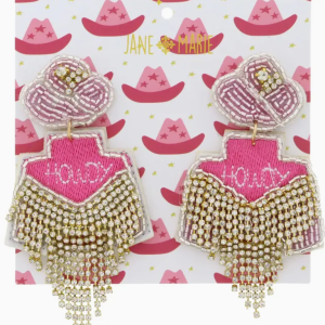 Pink Cowgirl Hat Post with "Howdy" Jacket Earrings