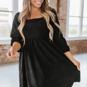 Lillih Washed Square Neck Dress - Black