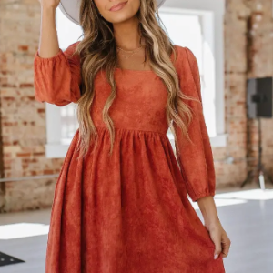 Lillih Washed Square Neck Dress - Brown