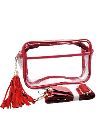 Color Trim Clear Rectangle Crossbody - Red/Clear