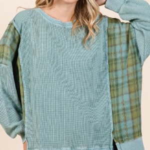 Plaid Panel Mineral Wash Terry Sweatshirt