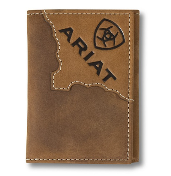 Trifold Two Tone Tan Leather Wallet