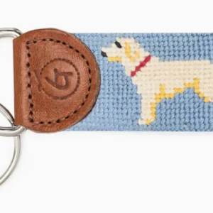 Yellow Lab Needlepoint Keychain - Light Blue