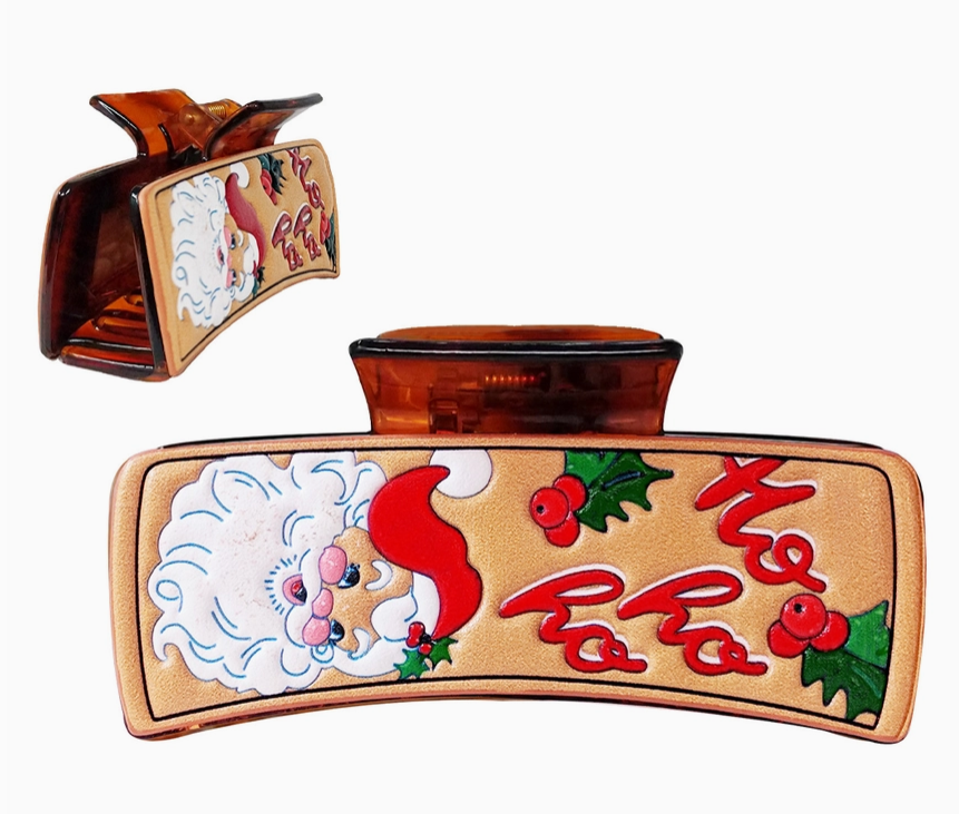 Ho Ho Ho Santa Claus Print Leather Hair Claw