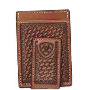 Ariat Men's Brown Basketweave Money Clip Wallet