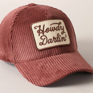 Howdy Darlin' Embroidery Patch Corduroy Cap - Burgundy