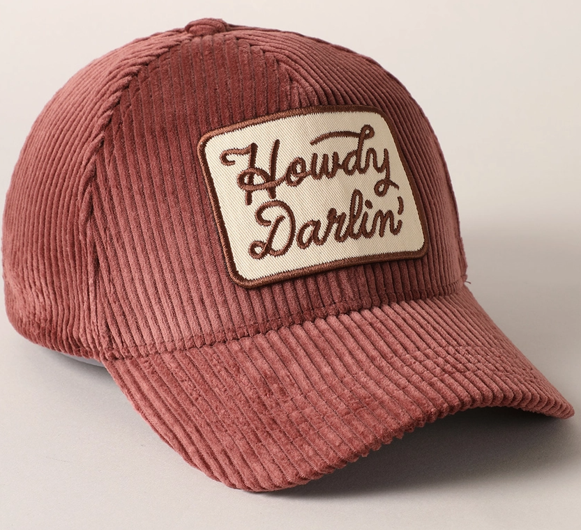 Howdy Darlin' Embroidery Patch Corduroy Cap - Burgundy