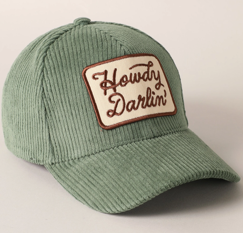 Howdy Darlin' Embroidery Patch Corduroy Cap - Sage