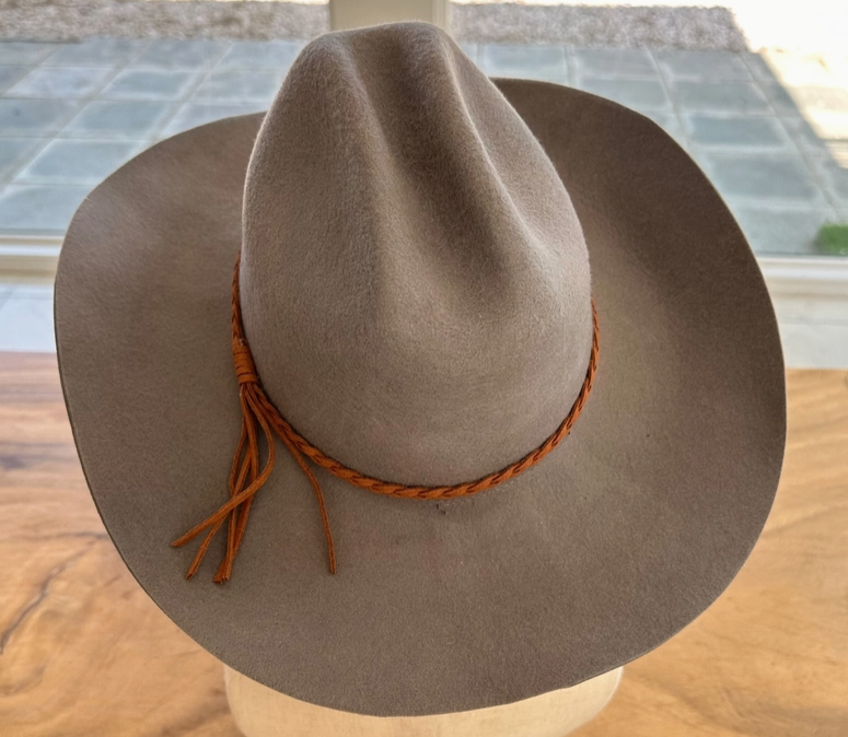 Premium Cattleman Cowboy Hat with Braid Suede Belt - Grey