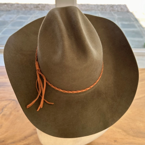Premium Cattleman Cowboy Hat with Braid Suede Belt - Olive
