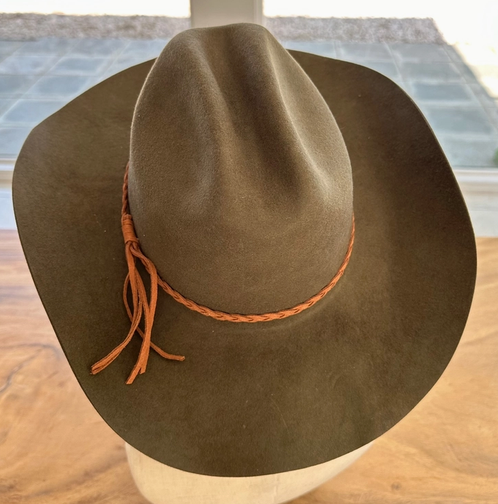 Premium Cattleman Cowboy Hat with Braid Suede Belt - Olive