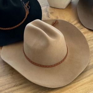Premium Cattleman Cowboy Hat with Braid Suede Belt - Taupe
