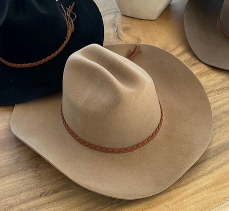 Premium Cattleman Cowboy Hat with Braid Suede Belt - Taupe