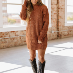 Ashley Cable Knit Sweater Dress - Coffee