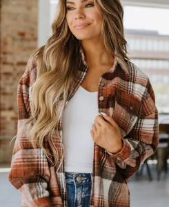 Kelsea Plaid Shacket - Gold Flame