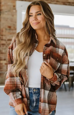 Kelsea Plaid Shacket - Gold Flame