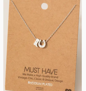 Gold Dipped Cowboy Boots Horse Shoe Charm Necklace - Silver