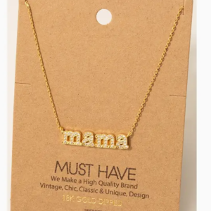 Gold Dipped Pave Mama Pendant Necklace - Gold