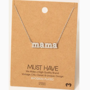 Gold Dipped Pave Mama Pendant Necklace - Silver