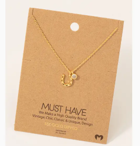 Gold Dipped Horse Shoe and Charm Necklace - Gold