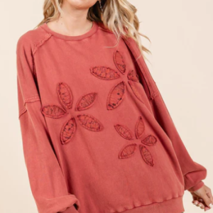 Vintage Flower Patch Mineral Wash Pullover - Rust