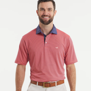 Bermuda Performance Polo - Hampton Stripe - Dark Bluebonnet & Coral