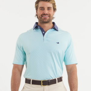 Bermuda Performance Polo - Hampton Stripe - White & Antigua Blue