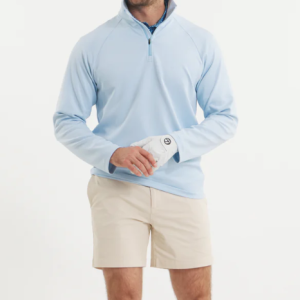 Southampton Performance Quarter Zip - Stripes - White & Light Blue