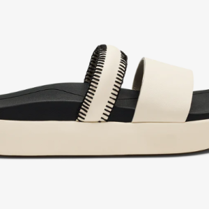 Pae Women’s Leather Slide Sandals - White Sand/Lava Rock