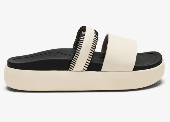 Pae Women’s Leather Slide Sandals - White Sand/Lava Rock