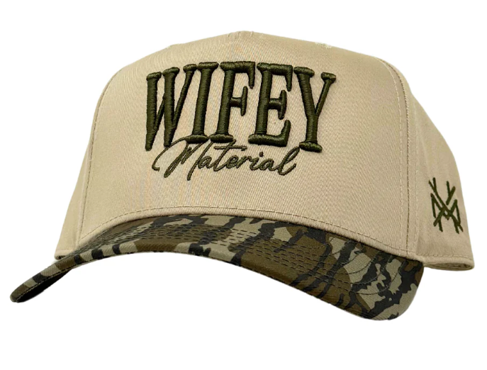 Wifey Material Trucker Hat - Retro Bottomland & Khaki