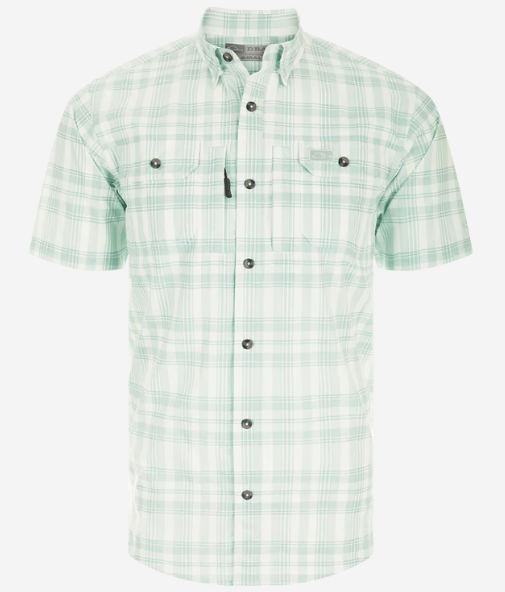 Frat Faded Plaid Button Down Short Sleeve Shirt - Beach Glass