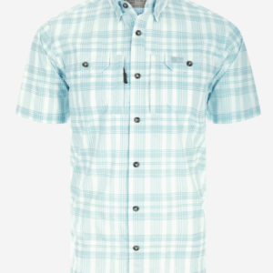 Frat Faded Plaid Button Down Short Sleeve Shirt - Baltic Sea