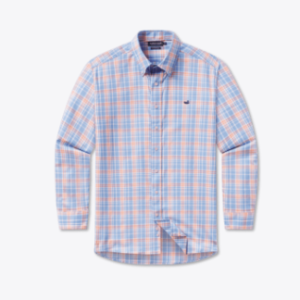 Grainger Performance Plaid Dress Shirt - French Blue & Peach