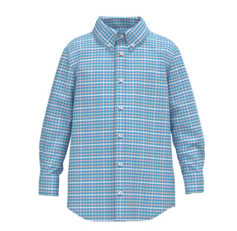 Youth Samford Check LS Button Up - Aquaverde