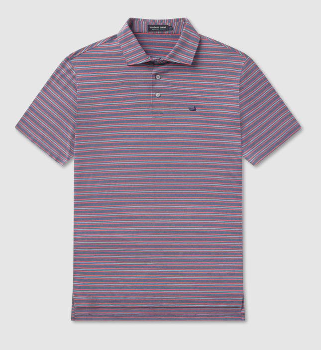 Maybourne Featherlight Stripe Polo - Crimson & Slate