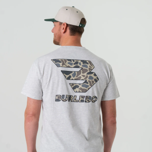 SS Tee - Flying B Deer Camo Logo - Heather Ash Grey