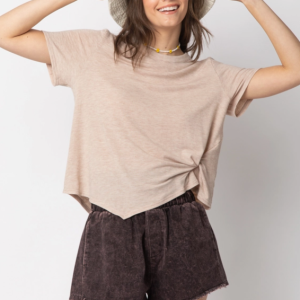 High Waisted Washed Twill Short - Black