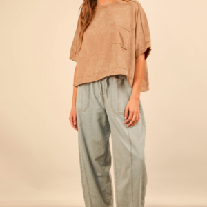 Mineral Washed Oversized Pocket Tee - Taupe