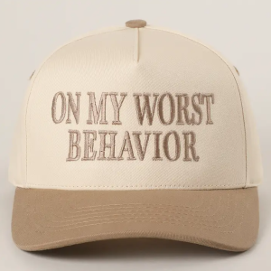 On My Worst Behavior Trucker Hat - Beige