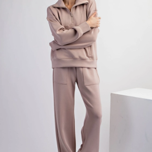 Modal Scuba Quarter Zip Funnel Neck Pullover - Mauve