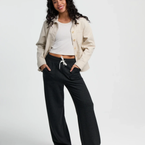 Women's Bamboo Lightweight Fleece Wide Leg Pant - Heather Black
