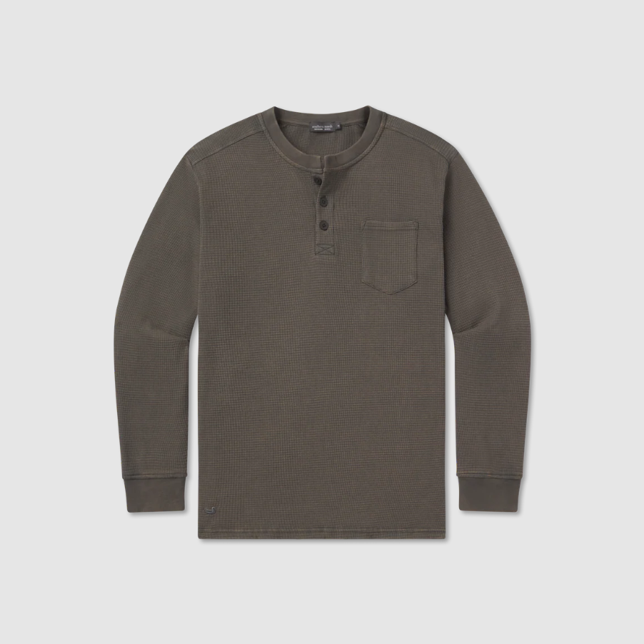 SEAWASH™ Vintage Waffle Henley Tee - Long Sleeve - Charcoal Gray
