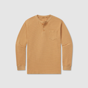 SEAWASH™ Vintage Waffle Henley Tee - Long Sleeve - Camel